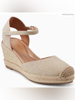 Easy Spirit Natural Linen Espadrille Wedge Sandal - Beige